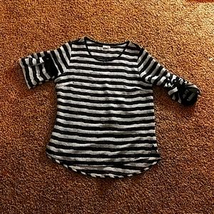 Black, gray and white striped blouse